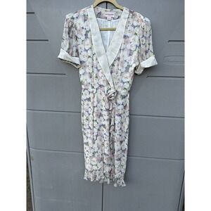 Vintage 80’s Jack Mulqueen silk floral Collared Wrap dress size 8